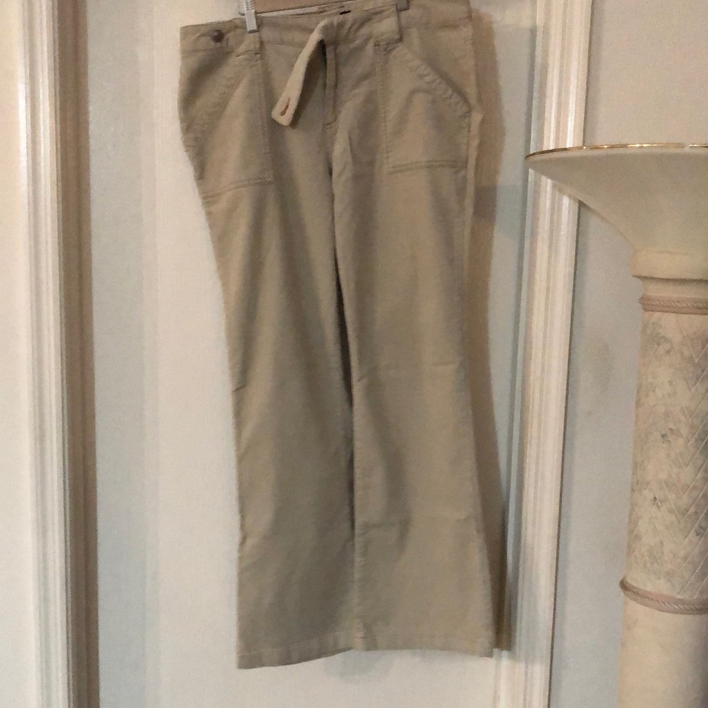 Light Khaki Boot Cut Pants with Elastic Waistband